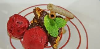 blackcurrant sorbet, ice, dessert