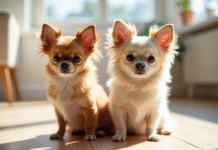 Deux chihuahuas assis côte à côte dans une pièce ensoleillée
