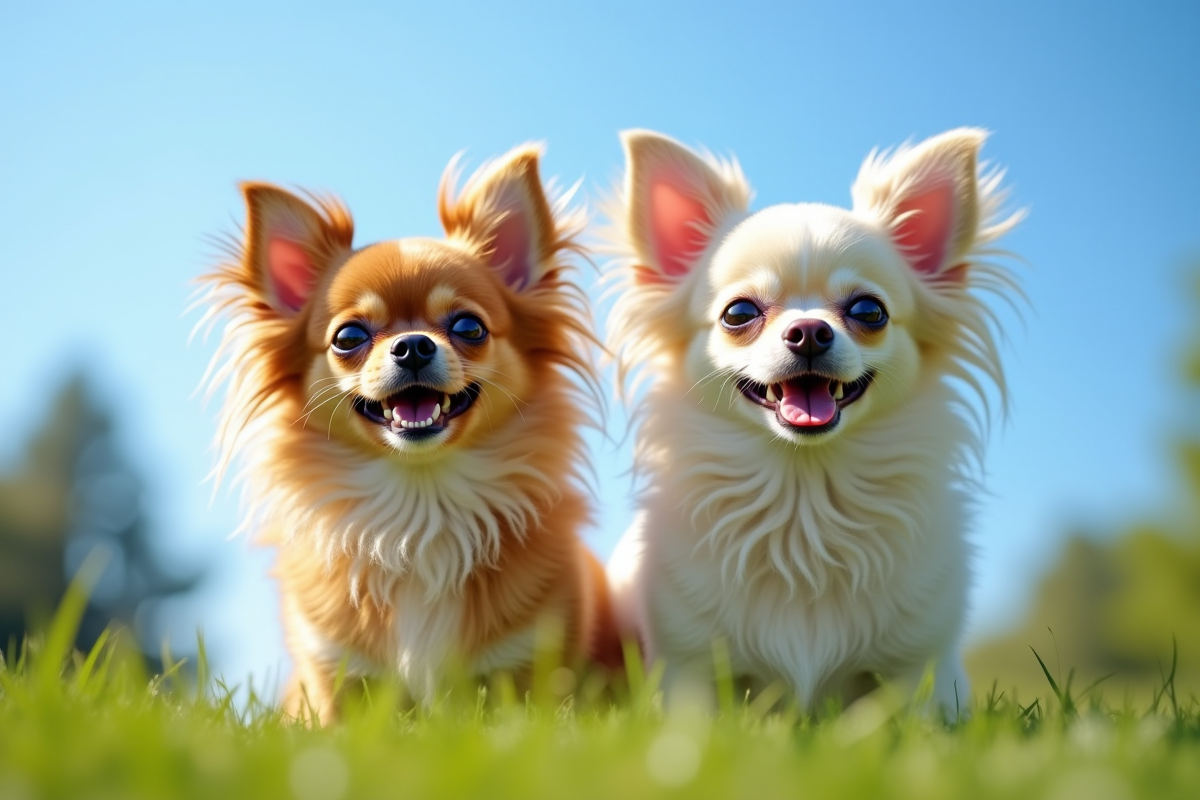 Portrait en plein air de deux chihuahuas sur l