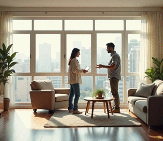 Proprietaire et locataire dans un appartement lumineux