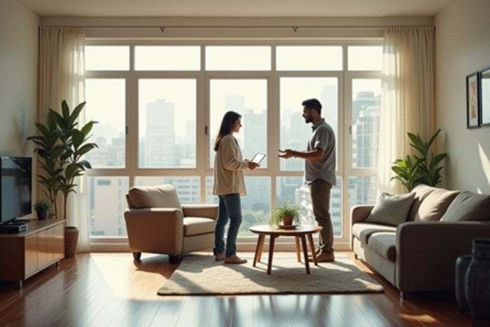 Proprietaire et locataire dans un appartement lumineux
