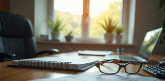 Bureau gouvernemental avec papiers et lunettes de lecture