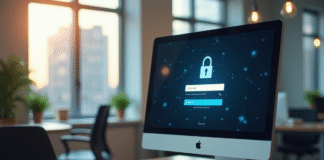 Espace de bureau moderne avec écran de connexion sécurisée