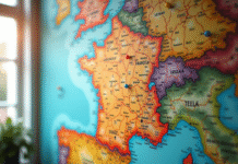 Carte détaillée de la France avec repères colorés