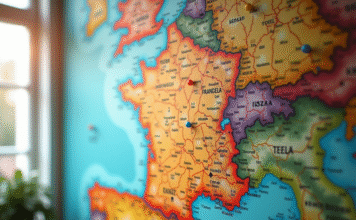 Carte détaillée de la France avec repères colorés