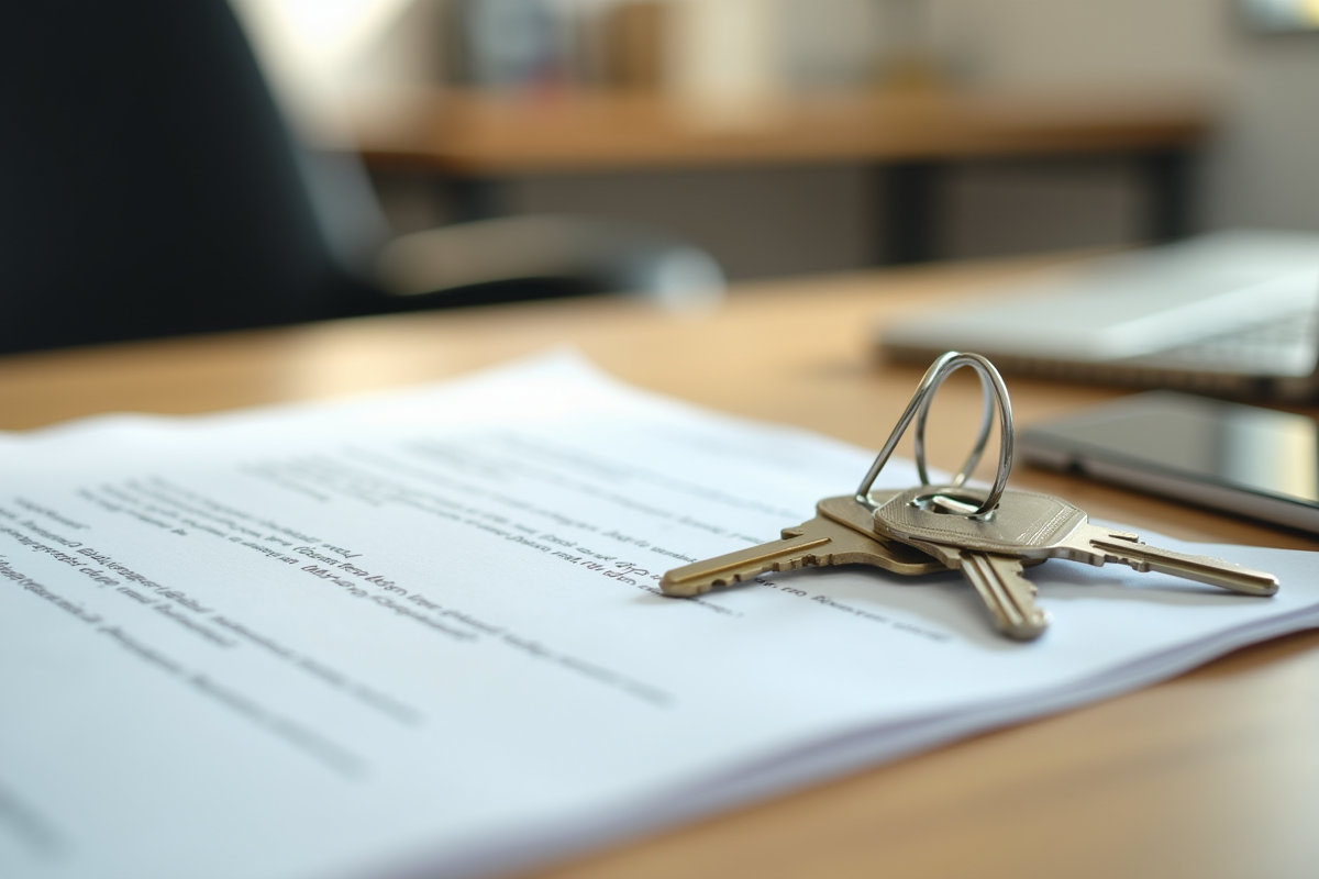 Clés et document immobilier sur une table en lumière naturelle