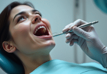 Dentiste examinant les dents du patient dans un cabinet moderne