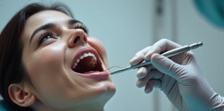 Dentiste examinant les dents du patient dans un cabinet moderne