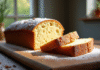 Tranche de gâteau maison sans levure sur table en bois