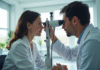 Optometristes examinant un patient dans une clinique moderne