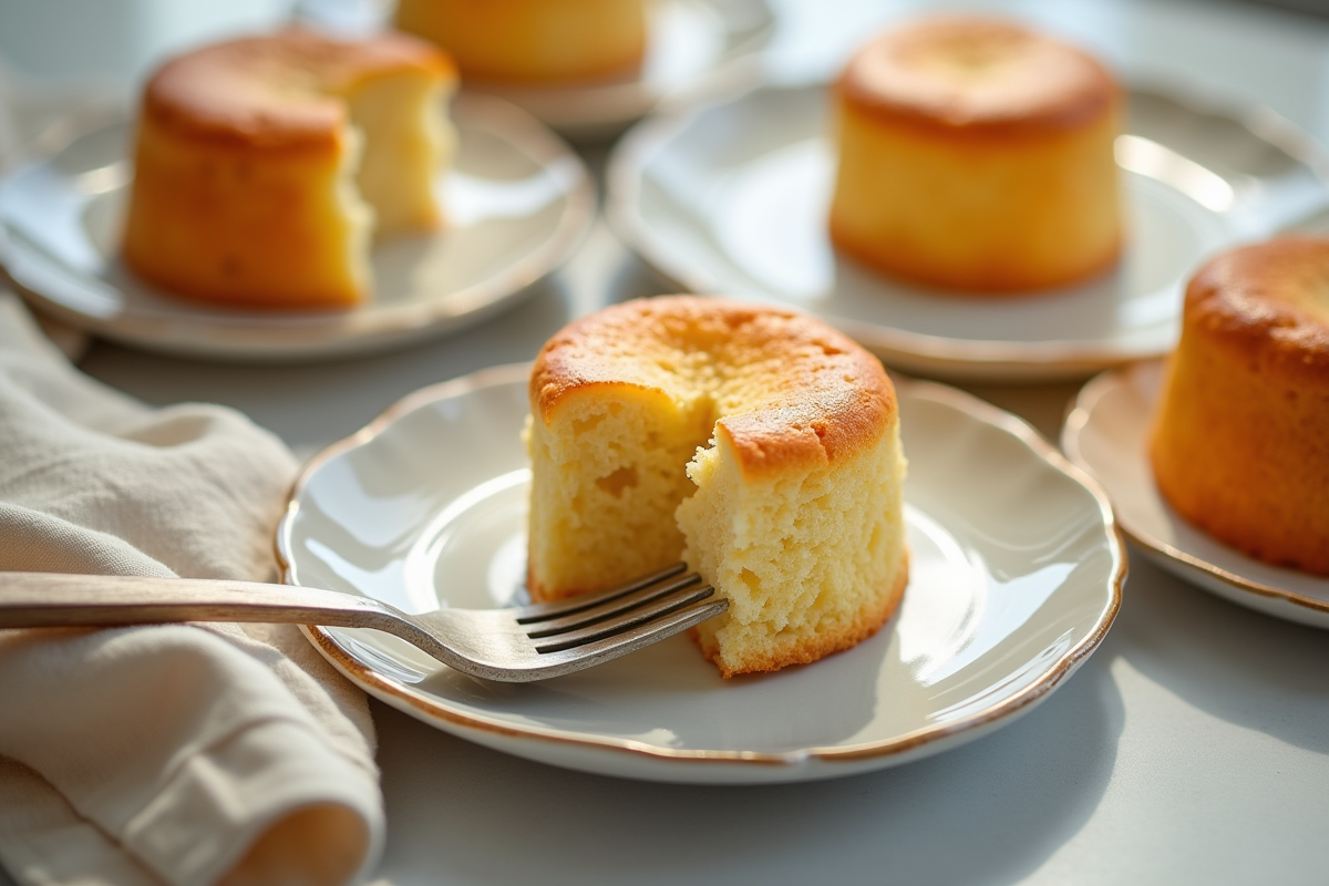 Petits gâteaux sans levure sur assiettes en céramique