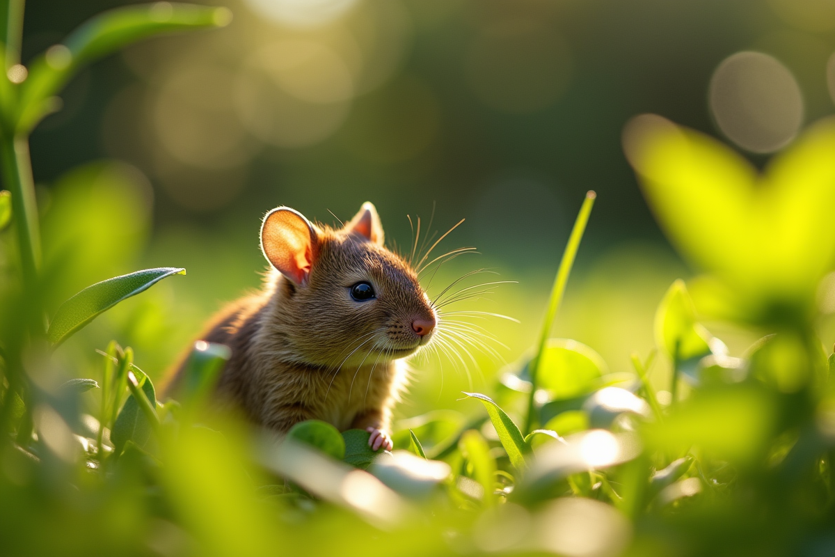 Rat brun dans un jardin vert en plein soleil