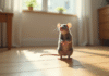 Rat gris curieux debout sur un sol en bois lumineux