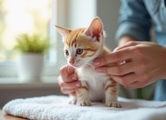 Vermifuge pour chaton : votre indispensable pour prévenir les maladies Personne donnant un vermifuge à un chaton sur une serviette blanche