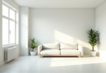 Salon lumineux avec mobilier simple et plante verte