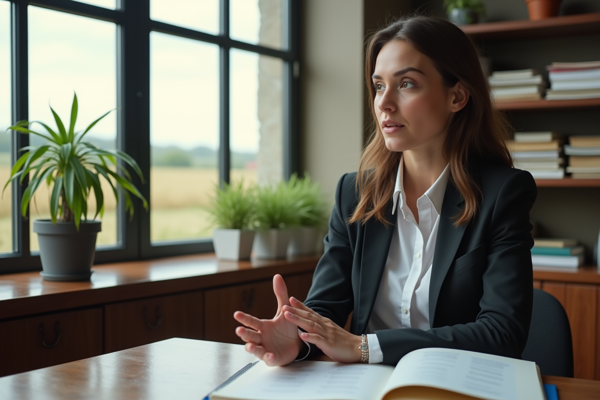 Jeune femme consultante expliquant assurance agricole en bureau