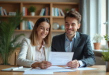 Femme et jeune homme discutant d'un contrat de location