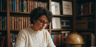 Affirmez votre identité littéraire grâce à un cachet à votre image Femme apposant un cachet personnalisé sur un courrier