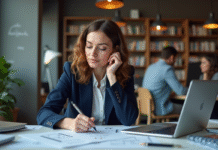 Meilleur ingénieur IA : Qui occupe la première place ? Femme confiante au bureau tech moderne en blazer navy