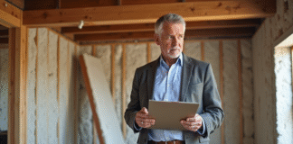Améliorer la performance énergétique d’un bâtiment : astuces pratiques et efficaces Homme inspectant l'isolation dans une maison en rénovation