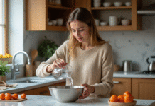 50 ml en cl, conversions fiables et repères de base en cuisine Jeune femme en cuisine verse de leau dans un bol en inox