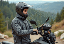 Accessoires indispensables pour votre scooter de cross Jeune homme en motocross ajustant son casque tout-terrain