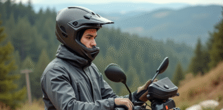 Accessoires indispensables pour votre scooter de cross Jeune homme en motocross ajustant son casque tout-terrain