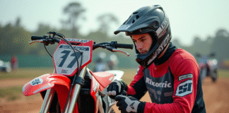 Accessoires indispensables pour optimiser votre moto-cross 150 Jeune motocross homme en pleine préparation sur sa moto