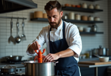 Cuisson du homard vivant : astuces et techniques des chefs Chef en cuisine préparant un homard dans une grande casserole