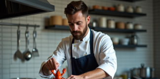 Cuisson du homard vivant : astuces et techniques des chefs Chef en cuisine préparant un homard dans une grande casserole