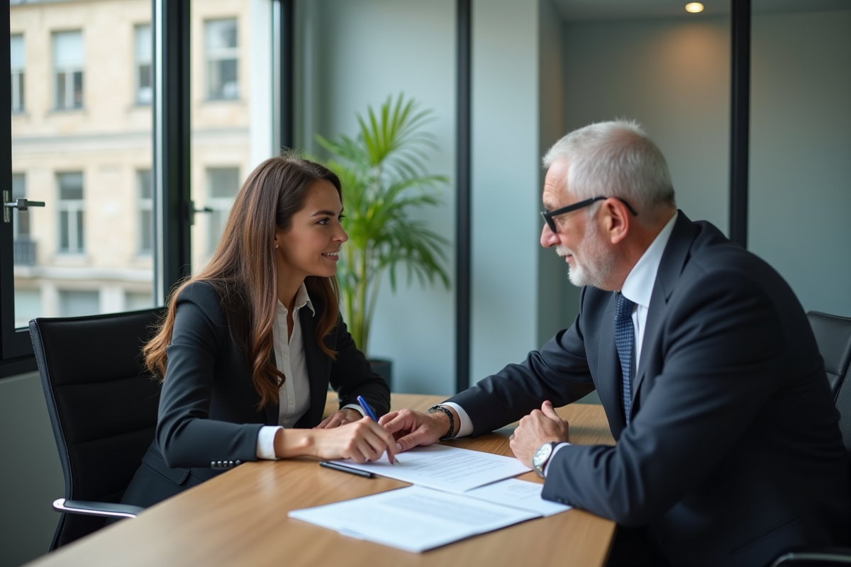 Jeune femme en réunion avec un client dans un bureau moderne