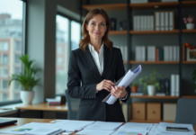 Femme d affaires en tenue professionnelle dans un bureau moderne