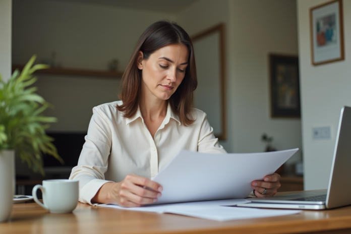 femme-affaires-organise-portfolio Femme d'affaires organisée avec un portfolio dans la cuisine