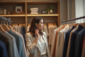 Femme élégante dans une boutique de mode urbaine
