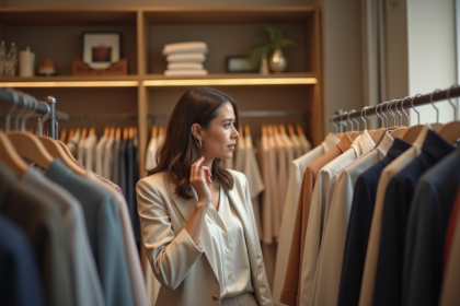 Femme élégante dans une boutique de mode urbaine