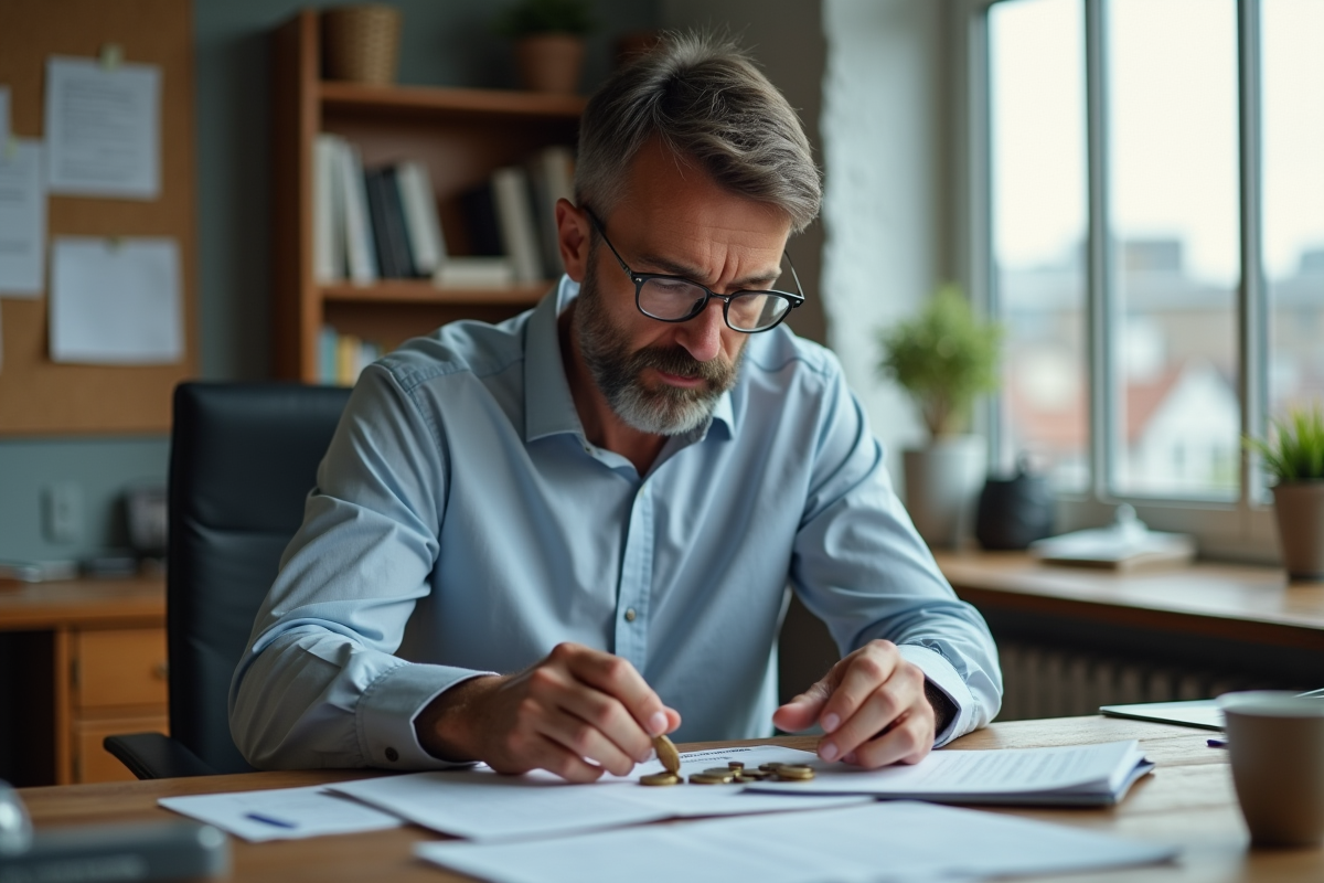 Homme d age vérifiant des documents au bureau