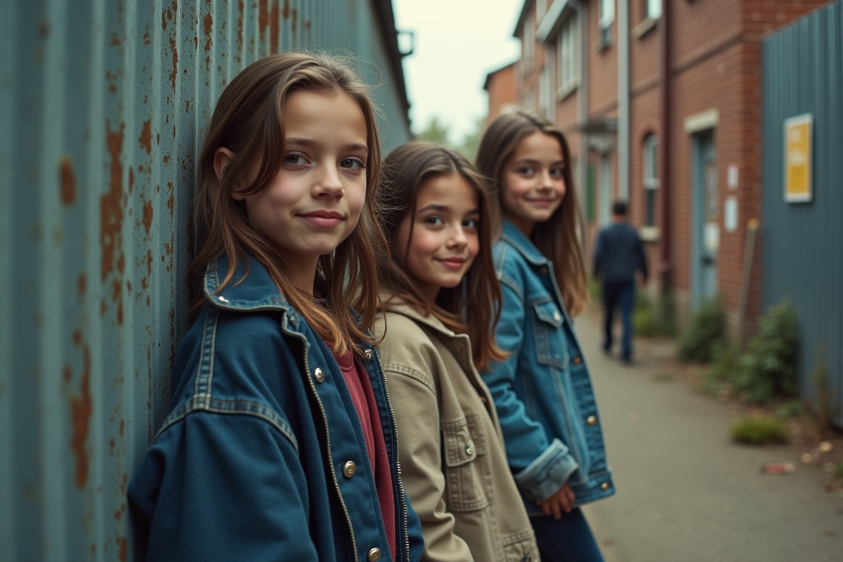 Jeunes dans une ruelle urbaine avec mur en métal
