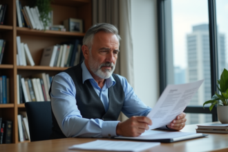 Homme d affaires confiant examinant des documents financiers