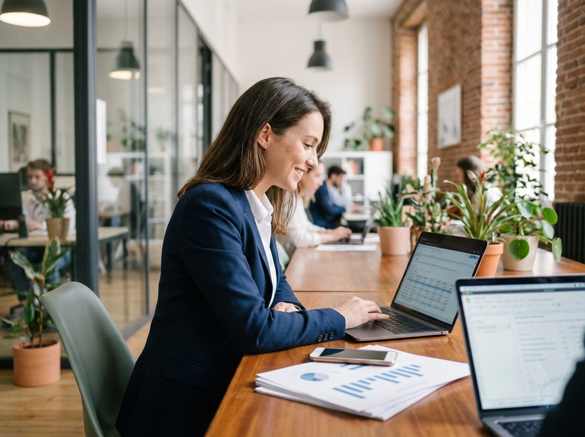 Jeune femme confiante au bureau coworking à Toulouse