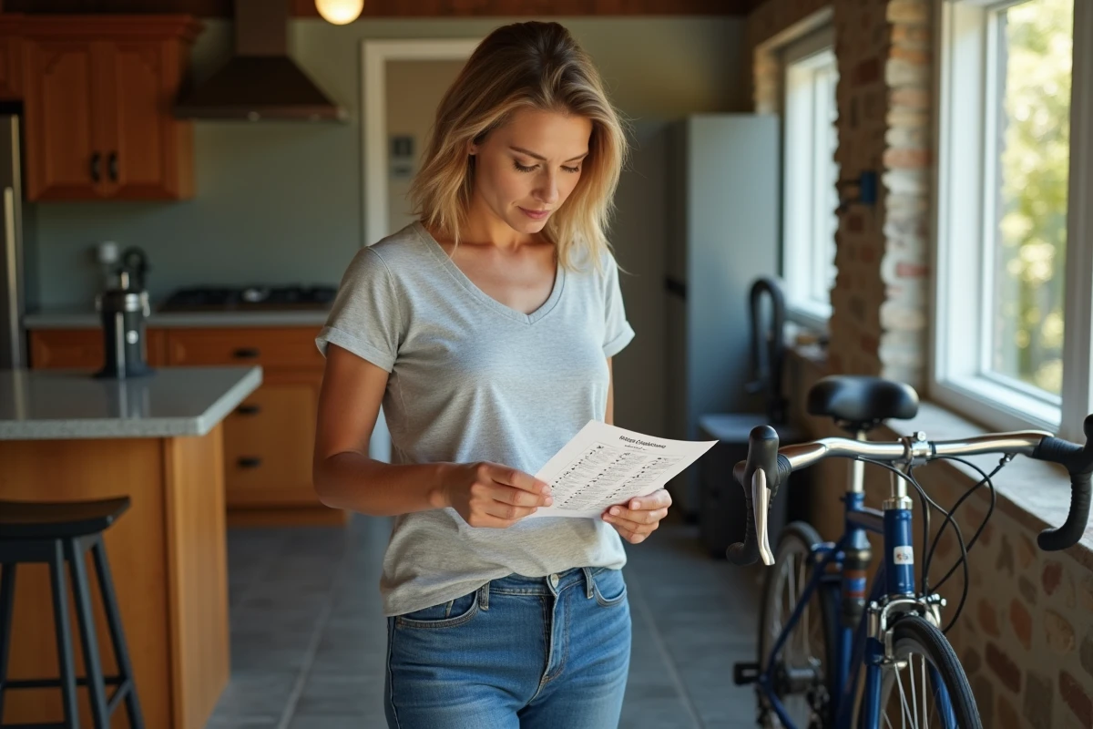 Femme lisant un tableau de conversion de pression de pneus