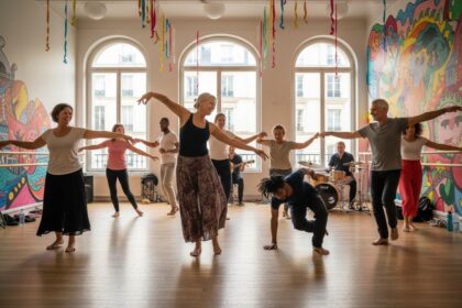 Danseurs adultes débutants s'amusant lors d'un cours à Paris