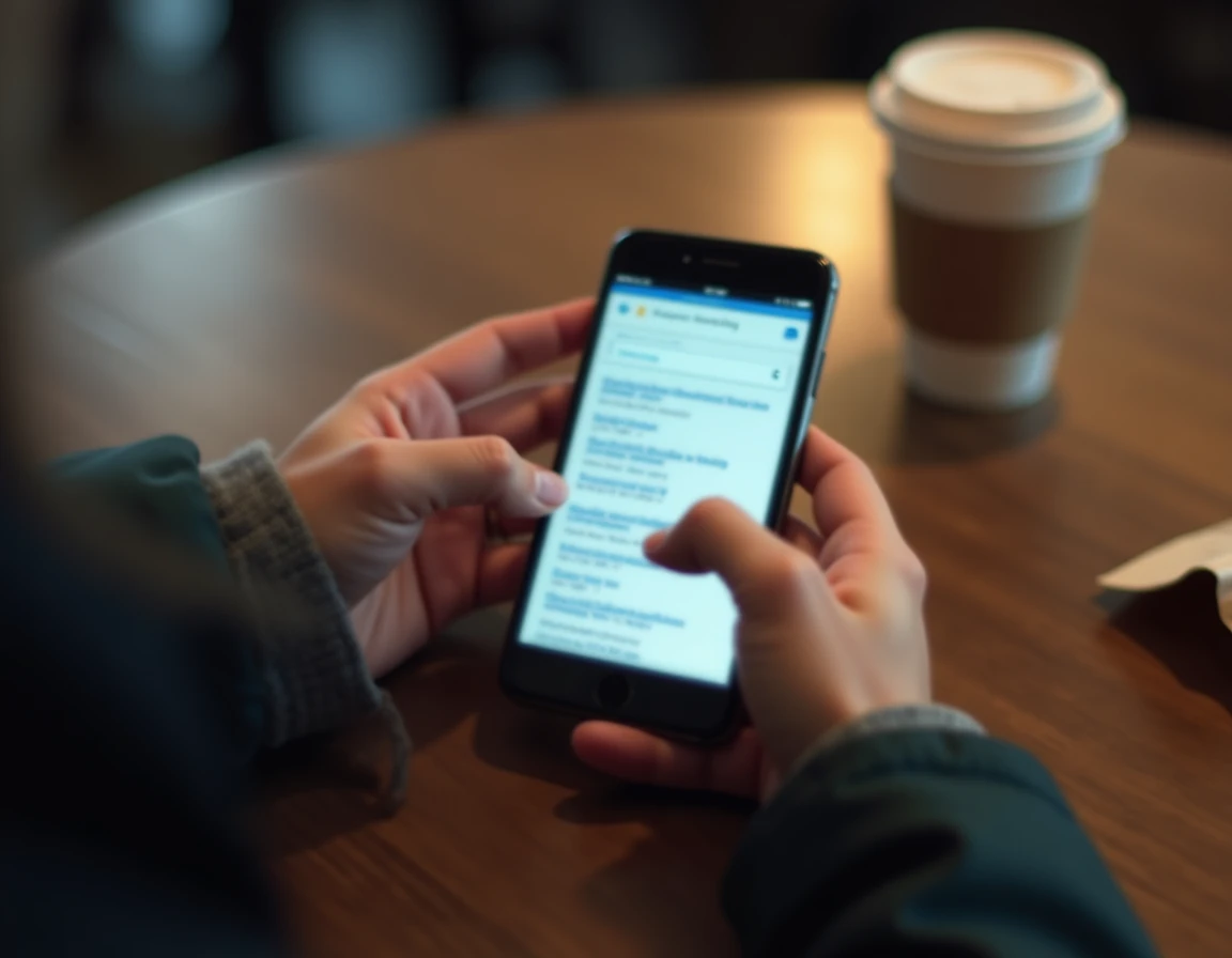 Gros plan de mains tenant un smartphone affichant des résultats de recherche liés à une fuite de données en ligne